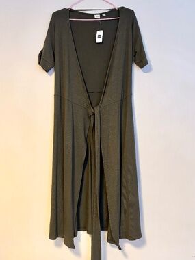 GAP Short Sleeve Wrap Maxi Dress Gathered Waist Army Green Womens Size XS NWT